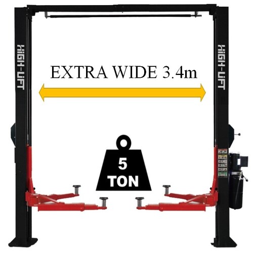 Hoist 2 Posts 5T Extrawide Clear Floor Car Hoist With 3 Stage Arms Single Point Release 3.4m Between Columns